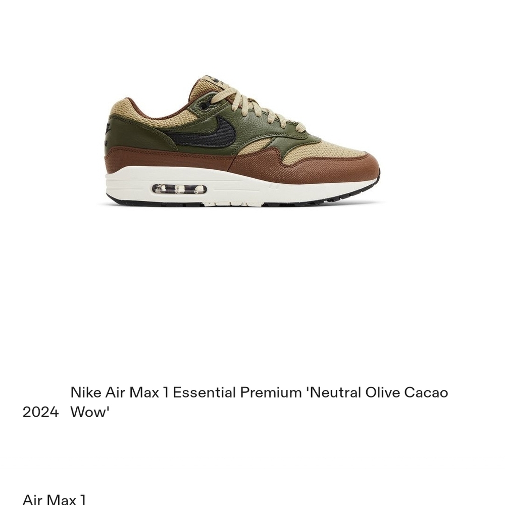 Nike Air Max 1 ESS PRM “Neutral Olive/Cargo Khaki” US Men Size 9.5 RETAIL $250 - Picture 10 of 10